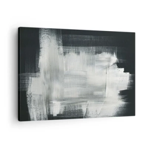 Schilderen op canvas - Witte abstracte strepen op een donkere achtergrond - 70x50cm - Geweven van verticaal en horizontaal - Moderne wanddecoratie voor woonkamer en slaapkamer ARTTOR