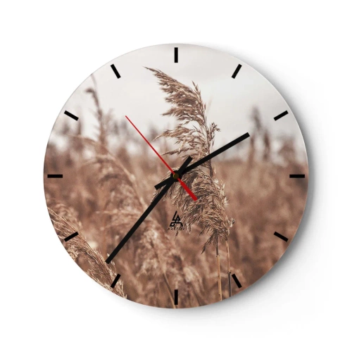 Wandklok - Klok - Herfstgras wuift in natuurlijke kleuren in de wind - 30x30cm - Het is al herfst in de velden - Moderne wanddecoratie voor woonkamer, keuken en slaapkamer ARTTOR