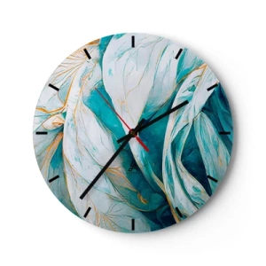Wandklok - Klok - Gouden lijnen op een blauw-witte achtergrond met een zachte textuur. - 30x30cm - Blauwe abstractie met een gouden motief - Moderne wanddecoratie voor woonkamer, keuken en slaapkamer ARTTOR
