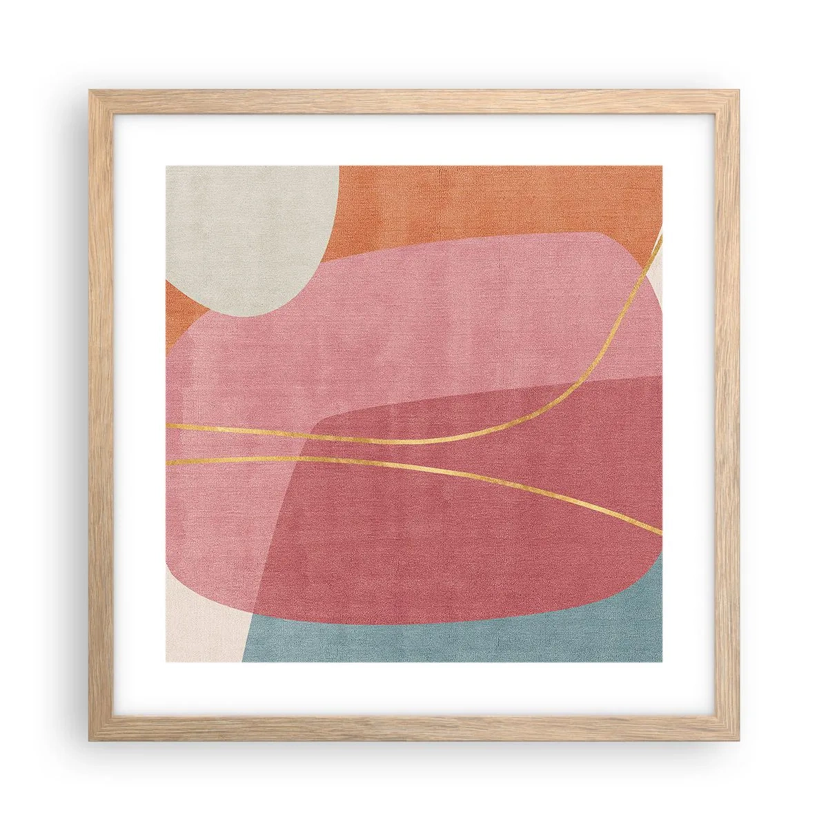 Een poster in een licht eiken lijst - Pastelkleurcompositie met gouddraad - 40x40 cm