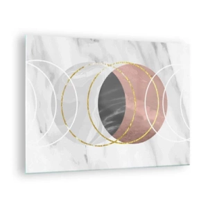 Schilderen op glas - Geometrische cirkels in tinten koper, goud en marmer - 70x50cm - Muziek van de sferen - Moderne wanddecoratie voor woonkamer en slaapkamer ARTTOR
