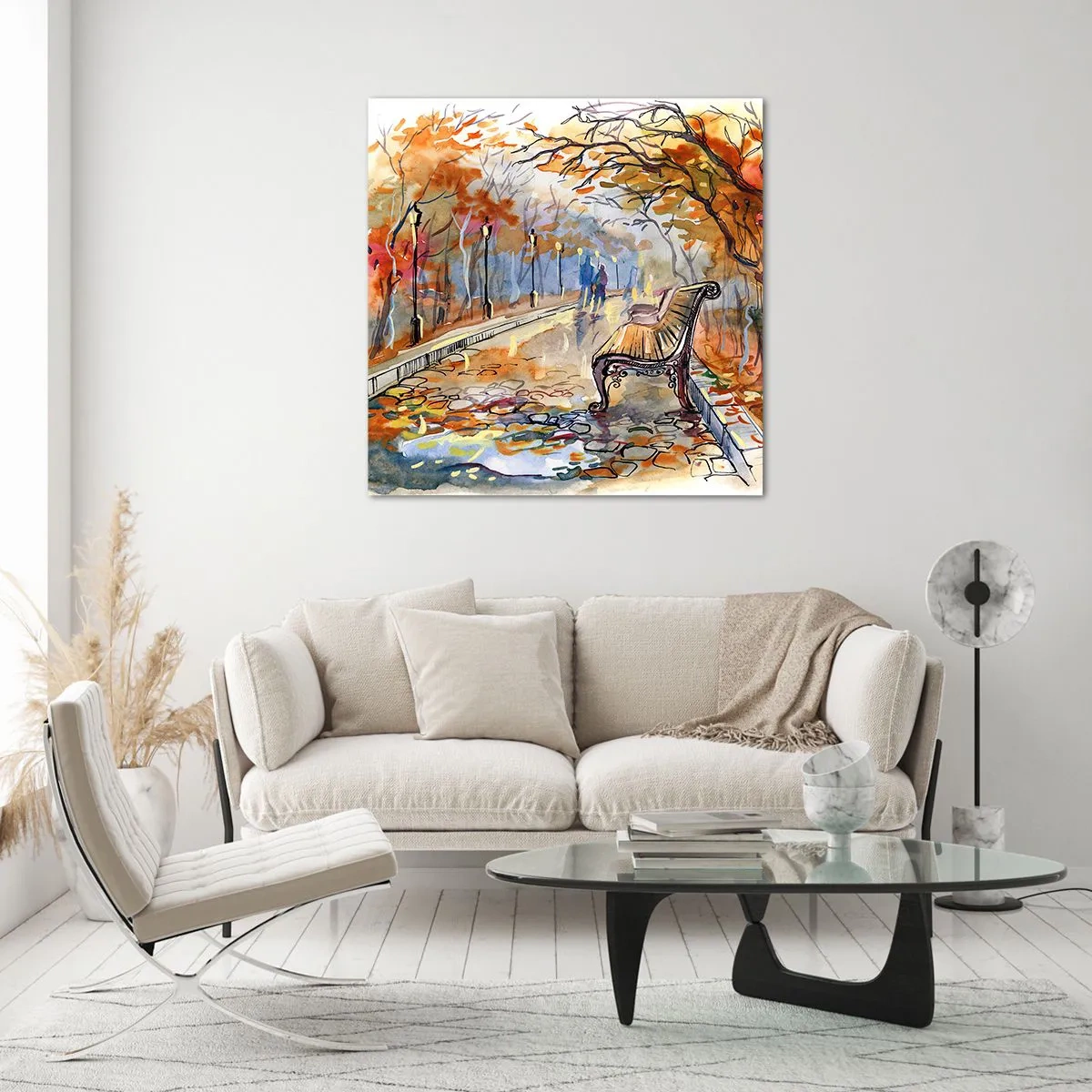 Schilderen op glas - Samen wandelen in de herfst - 30x30 cm
