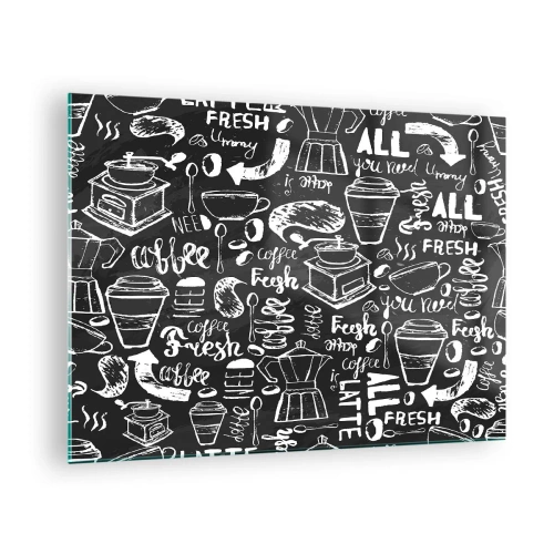 Schilderen op glas - Koffie-afbeeldingen en letters op een zwarte achtergrond in retrostijl - 70x50cm - Alles wat je nodig hebt is… - Moderne wanddecoratie voor woonkamer en slaapkamer ARTTOR