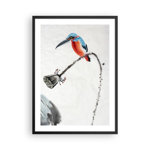 Poster in een zwarte lijst - Kleurrijke ijsvogel op een tak in aquarelstijl - 50x70cm - Het leven van de weide - Moderne wanddecoratie voor woonkamer en slaapkamer ARTTOR
