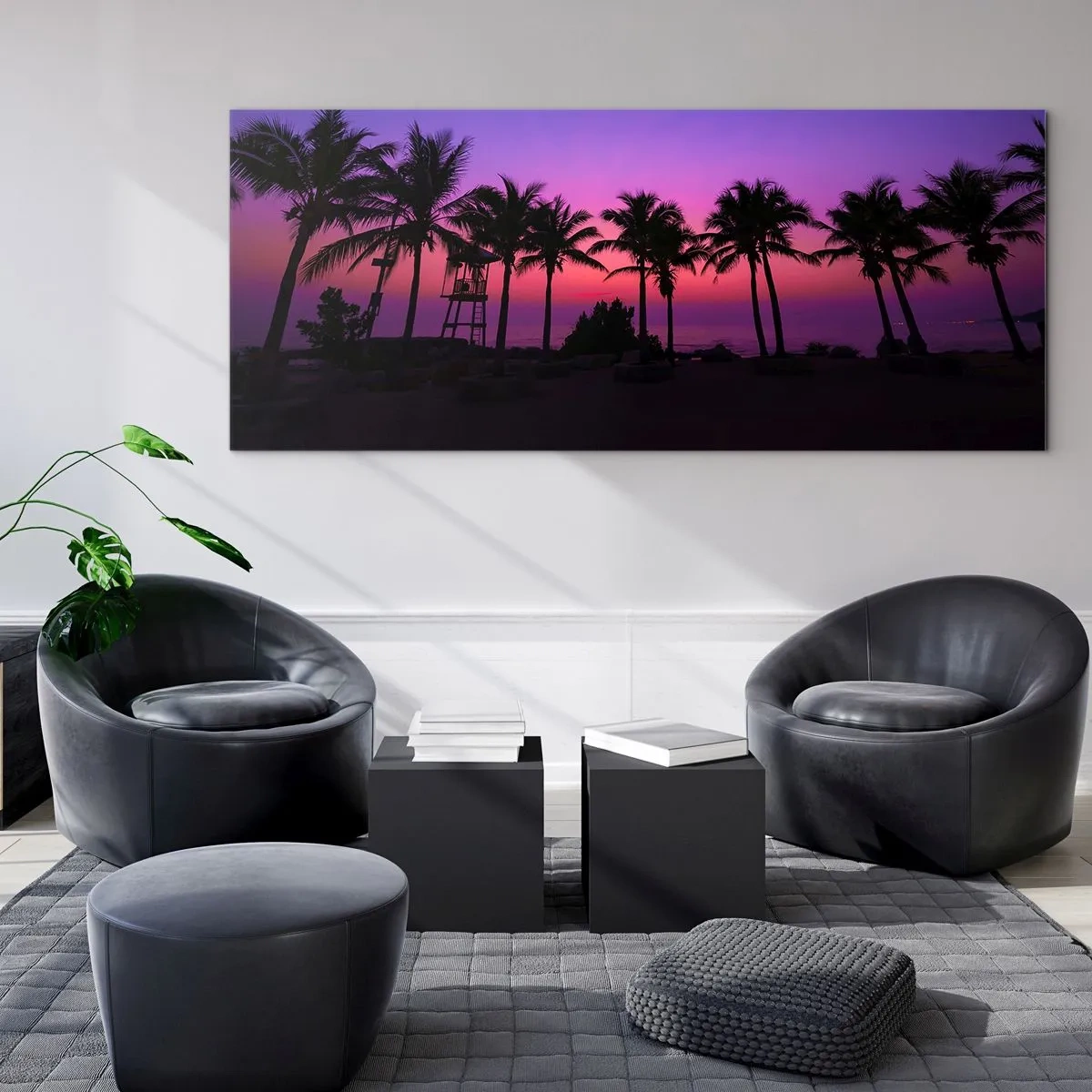 Schilderen op glas - Avond onder de palmbomen - 90x30 cm