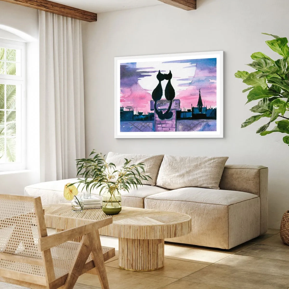 Poster in een witte lijst - Afspraak onder de maan - 50x40 cm