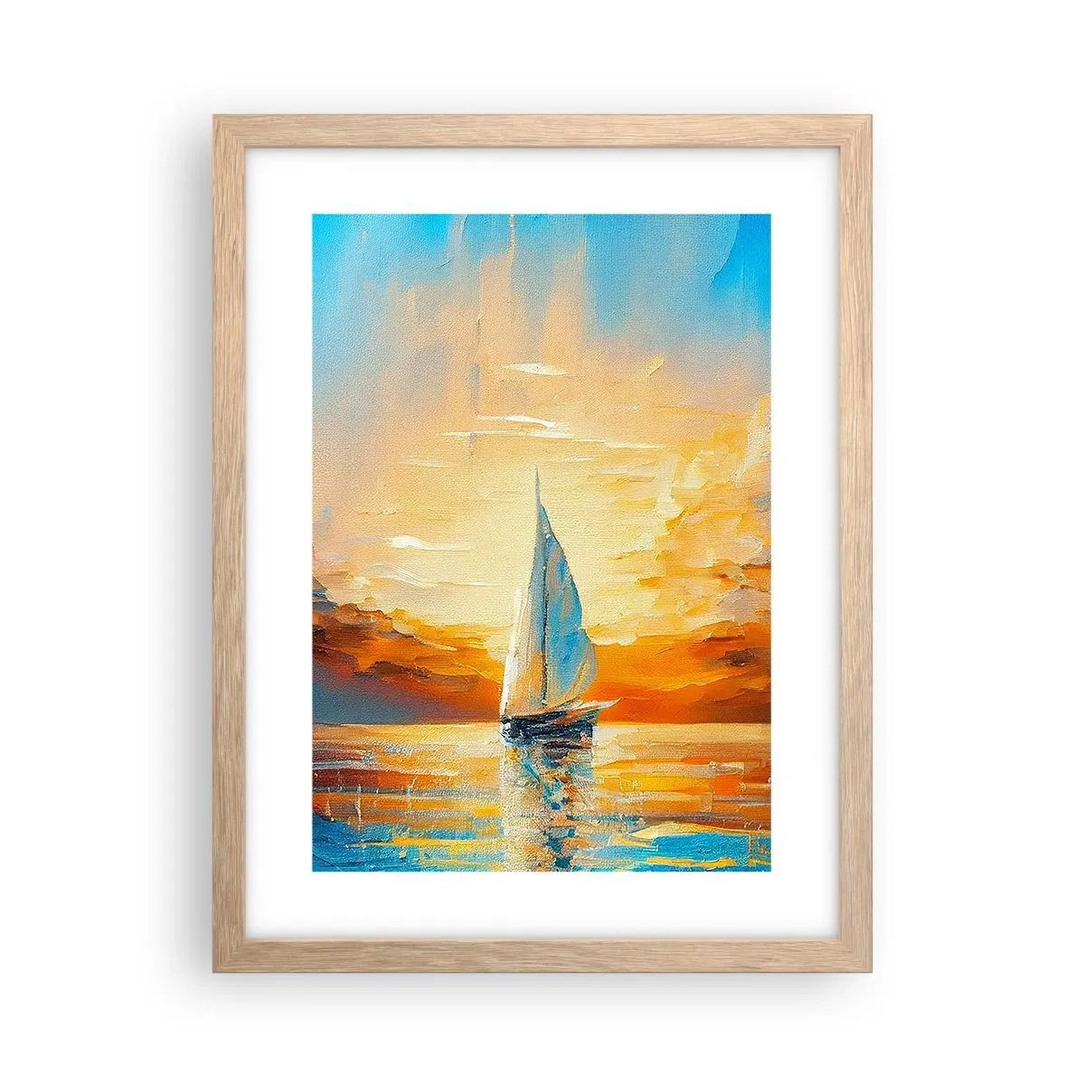 Een poster in een licht eiken lijst - Zeilen in goud - 30x40 cm