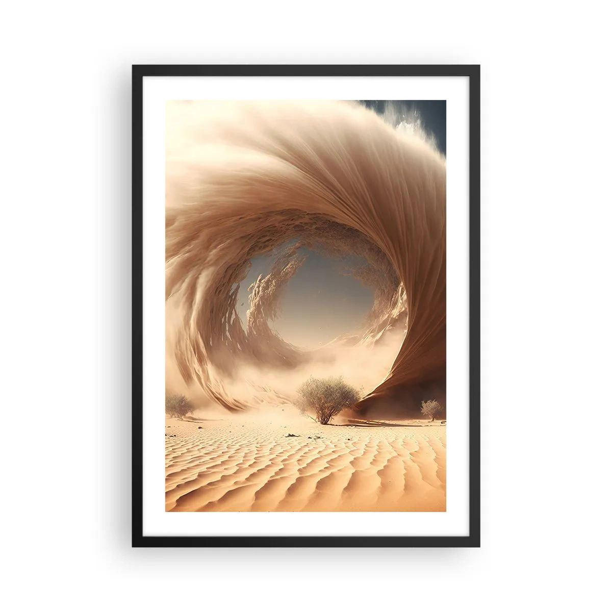 Poster in een zwarte lijst - Een fenomenale zandwerveling in de woestijn - 50x70cm - Open portaal - Moderne wanddecoratie voor woonkamer en slaapkamer ARTTOR