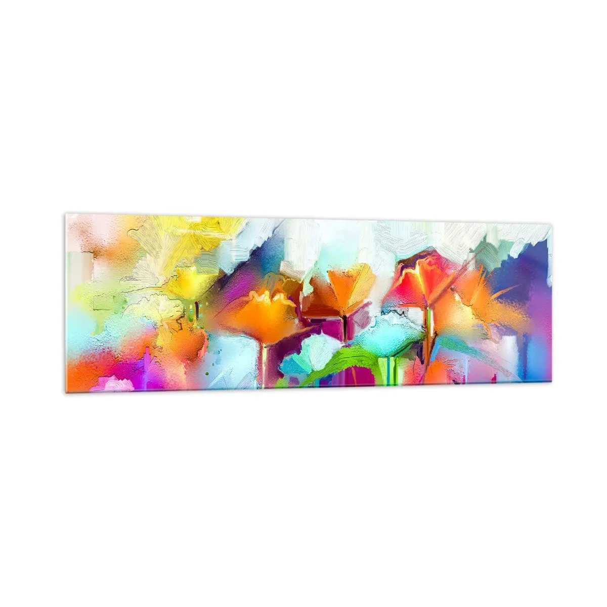 Schilderen op glas - De regenboog is tot bloei gekomen - 160x50 cm