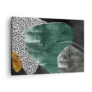Schilderen op canvas - Abstracte compositie met groene vormen en stippenpatronen - 70x50cm - Kleurrijke abstractie met bladgoud - Moderne wanddecoratie voor woonkamer en slaapkamer ARTTOR