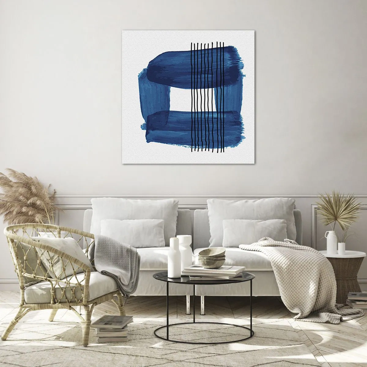 Schilderen op glas - Blauwe en zwarte compositie - 70x70 cm