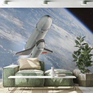 Fotobehang Premium Sand - Kosmische Hemelvaart - Kosmos, Spoetnik, Een ruimteraket - 100x70 cm