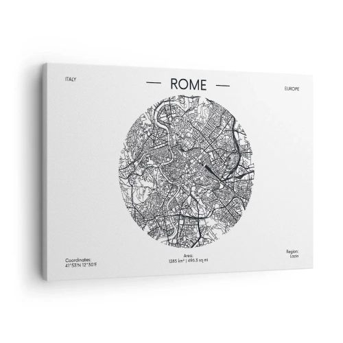 Schilderen op canvas - Een kaart van Rome in minimalistische zwart-witstijl - 70x50cm - Anatomie van Rome - Moderne wanddecoratie voor woonkamer en slaapkamer ARTTOR