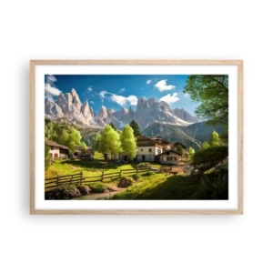 Een poster in een licht eiken lijst - Alpine idylle - 70x50 cm