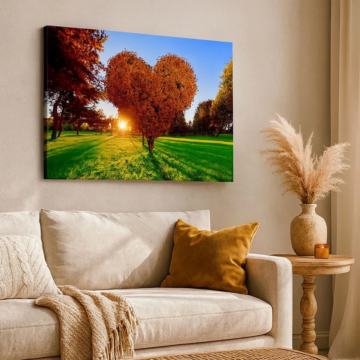 Schilderen op canvas - Een hartvormige boom in een herfstlandschap - 70x50cm - En hoe kun je niet van de herfst houden - Moderne wanddecoratie voor woonkamer en slaapkamer ARTTOR