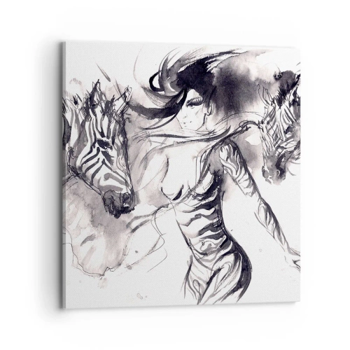 Schilderen op canvas - Dansend met de zebra's - 70x70 cm