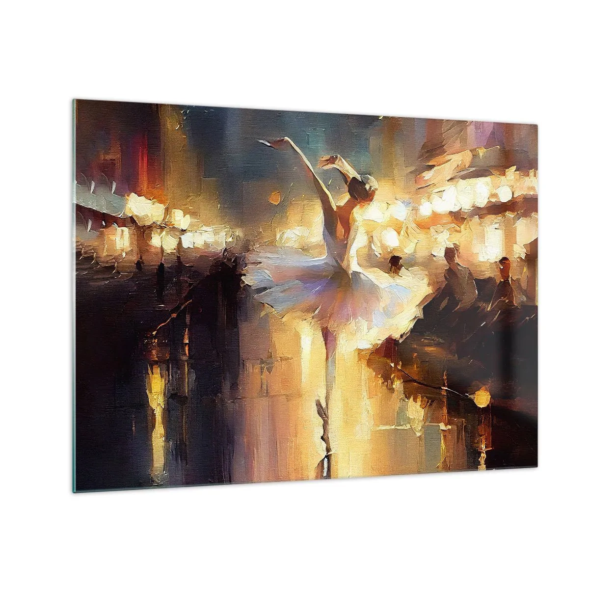 Schilderen op glas - Ballerina in het licht van de stadslichten - 70x50cm - Wonder op straat - Moderne wanddecoratie voor woonkamer en slaapkamer ARTTOR