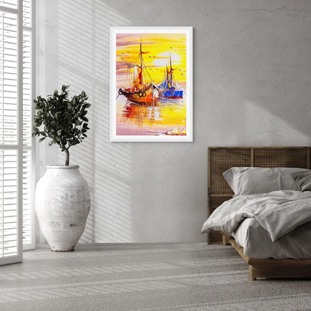 Poster in een witte lijst - Een welverdiende rust in de haven - 61x91 cm