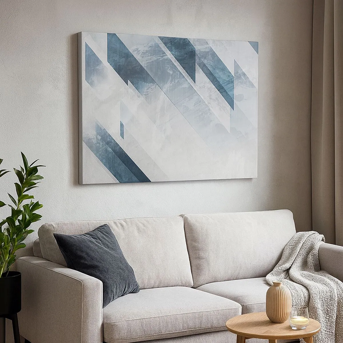 Schilderen op canvas - Abstracte lijnen in tinten grijs en blauw - 70x50cm - Ruimtelijke compositie - grijze beweging - Moderne wanddecoratie voor woonkamer en slaapkamer ARTTOR