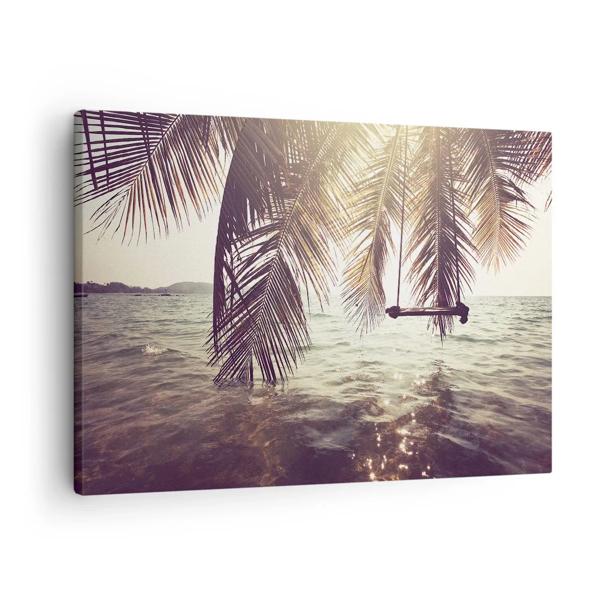 Schilderen op canvas - Palmboom met schommel boven het water in het zonlicht - 70x50cm - Je kunt naar believen in de wolken slingeren - Moderne wanddecoratie voor woonkamer en slaapkamer ARTTOR