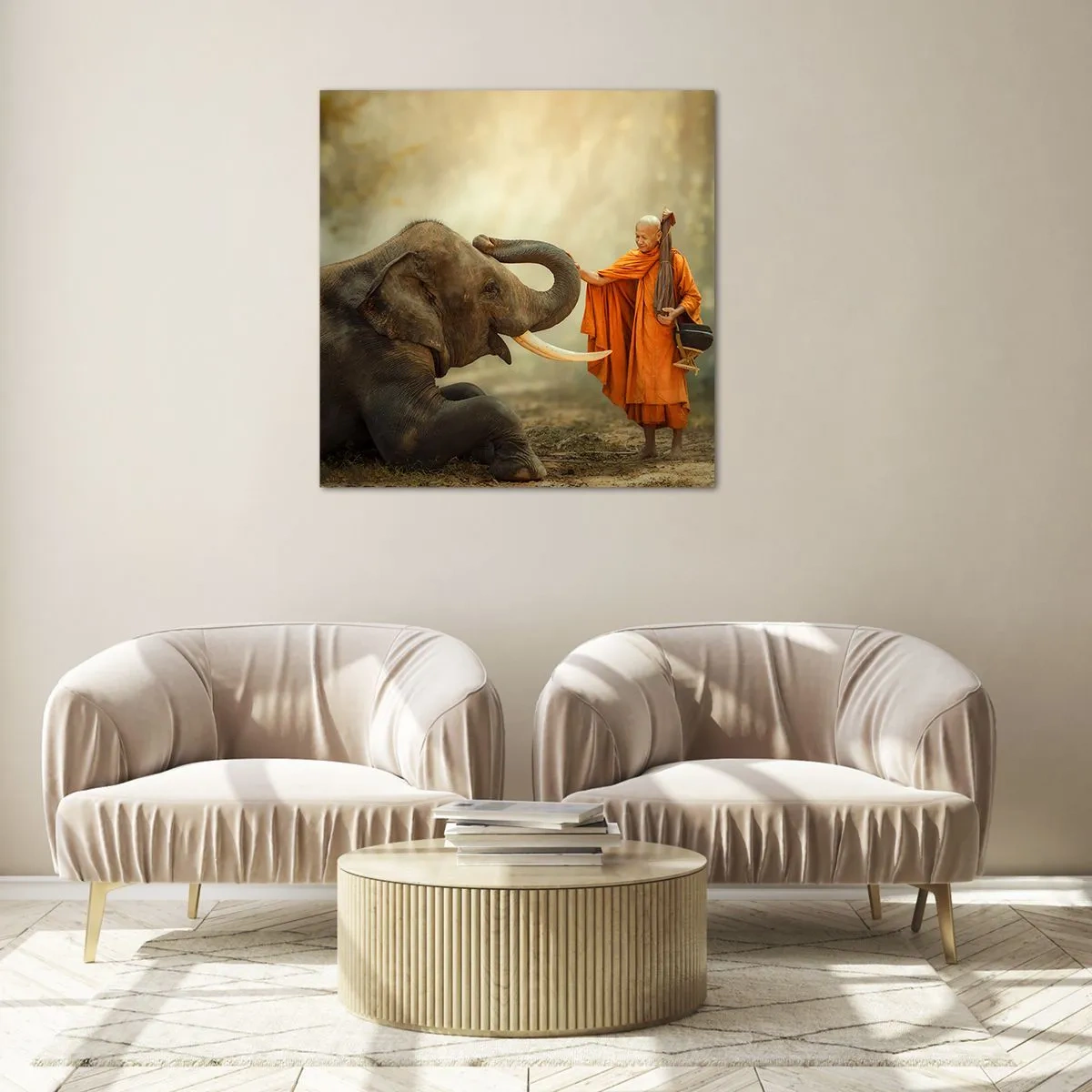 Schilderen op glas - Ontmoeting tijdens een reis - 60x60 cm