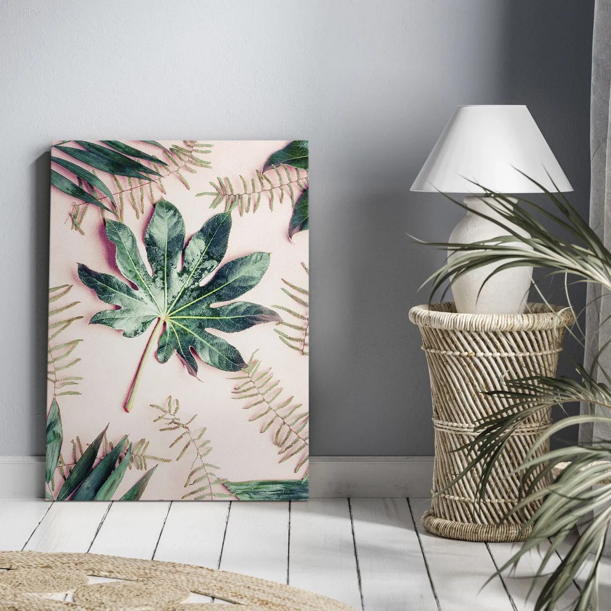 Schilderen op canvas - Een studie van groen op een roze achtergrond - 55x100 cm