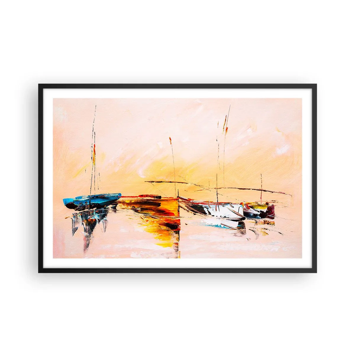 Poster in een zwarte lijst - Avond in de jachthaven - 91x61 cm
