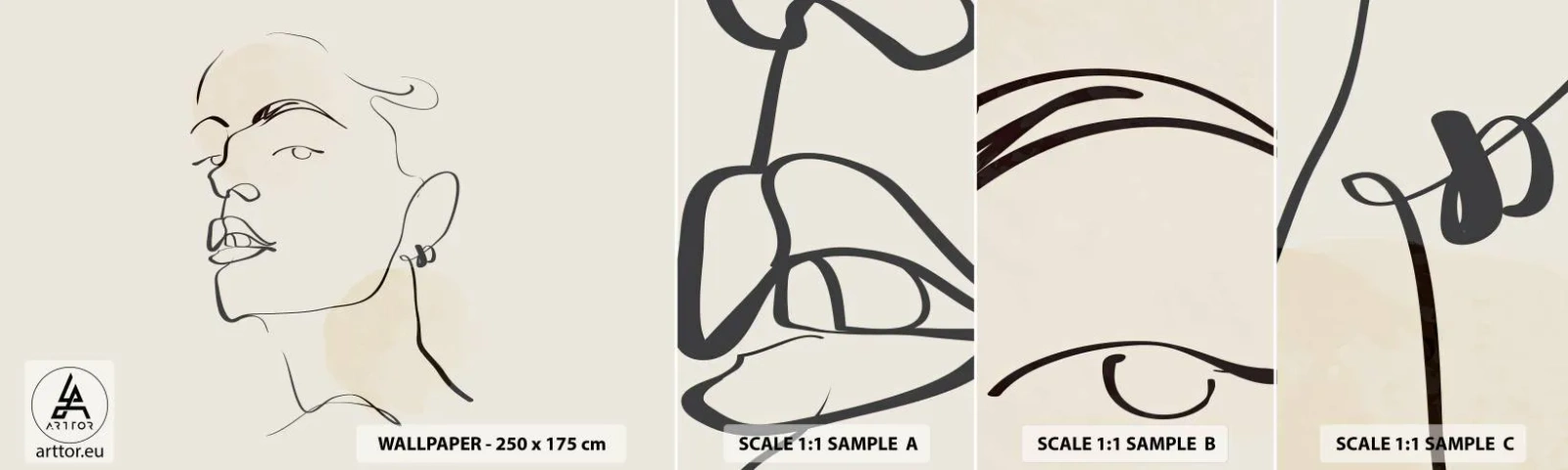 Fotobehang Staaltje Standard Eco - Een trotse blik - Het gezicht van de vrouw, Portret van een vrouw, Grafisch - 100x30 cm