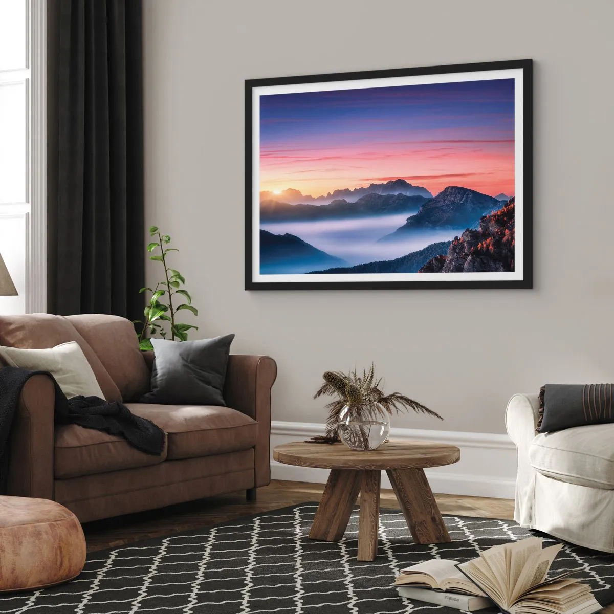 Poster in een zwarte lijst - Over de valleien - 70x50 cm