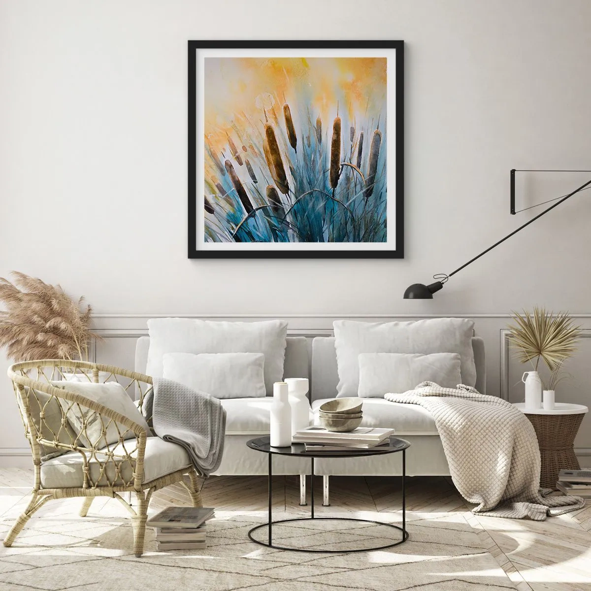 Poster in een zwarte lijst - De kou van het water, de hitte van de zon - 60x60 cm