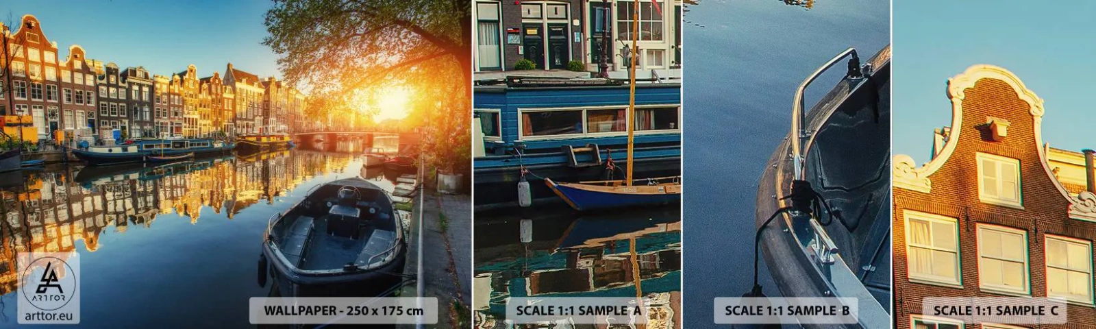 Fotobehang Staaltje Standard Eco - Ochtend in Amsterdam - Stad, Amsterdam, Architectuur - 100x30 cm