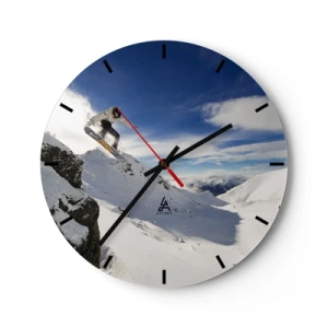 Wandklok - Klok - Snowboarder in actie met bergen op de achtergrond - 30x30cm - Vrijheid zonder grenzen - Moderne wanddecoratie voor woonkamer, keuken en slaapkamer ARTTOR
