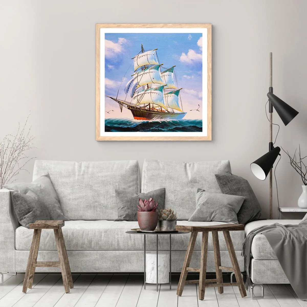 Een poster in een licht eiken lijst - Trots met de wind - 60x60 cm
