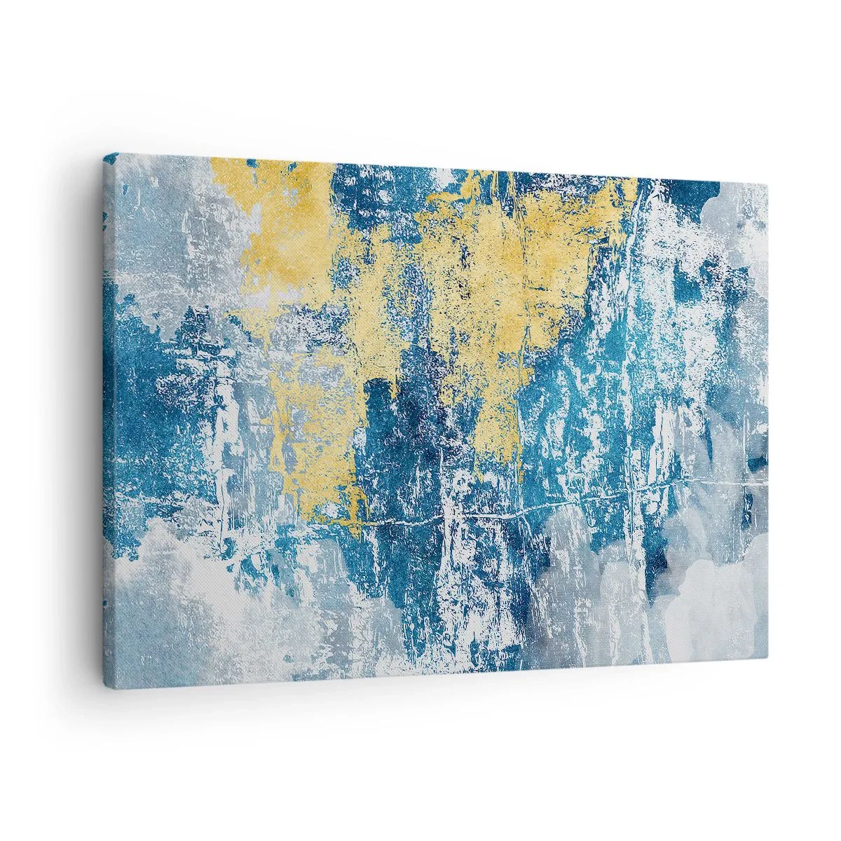 Schilderen op canvas - Abstractie in tinten blauw en geel - 70x50cm - Abstractie vol met weer - Moderne wanddecoratie voor woonkamer en slaapkamer ARTTOR