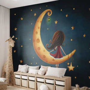 Fotobehang Premium Sand - Een keer… - Voor kinderen, Meisje, Maan - 500x350 cm