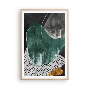 Een poster in een licht eiken lijst - Kleurrijke abstractie met bladgoud - 61x91 cm