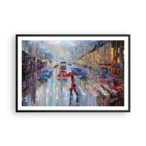 Poster in een zwarte lijst - Regenachtige middag in de stad - 91x61 cm