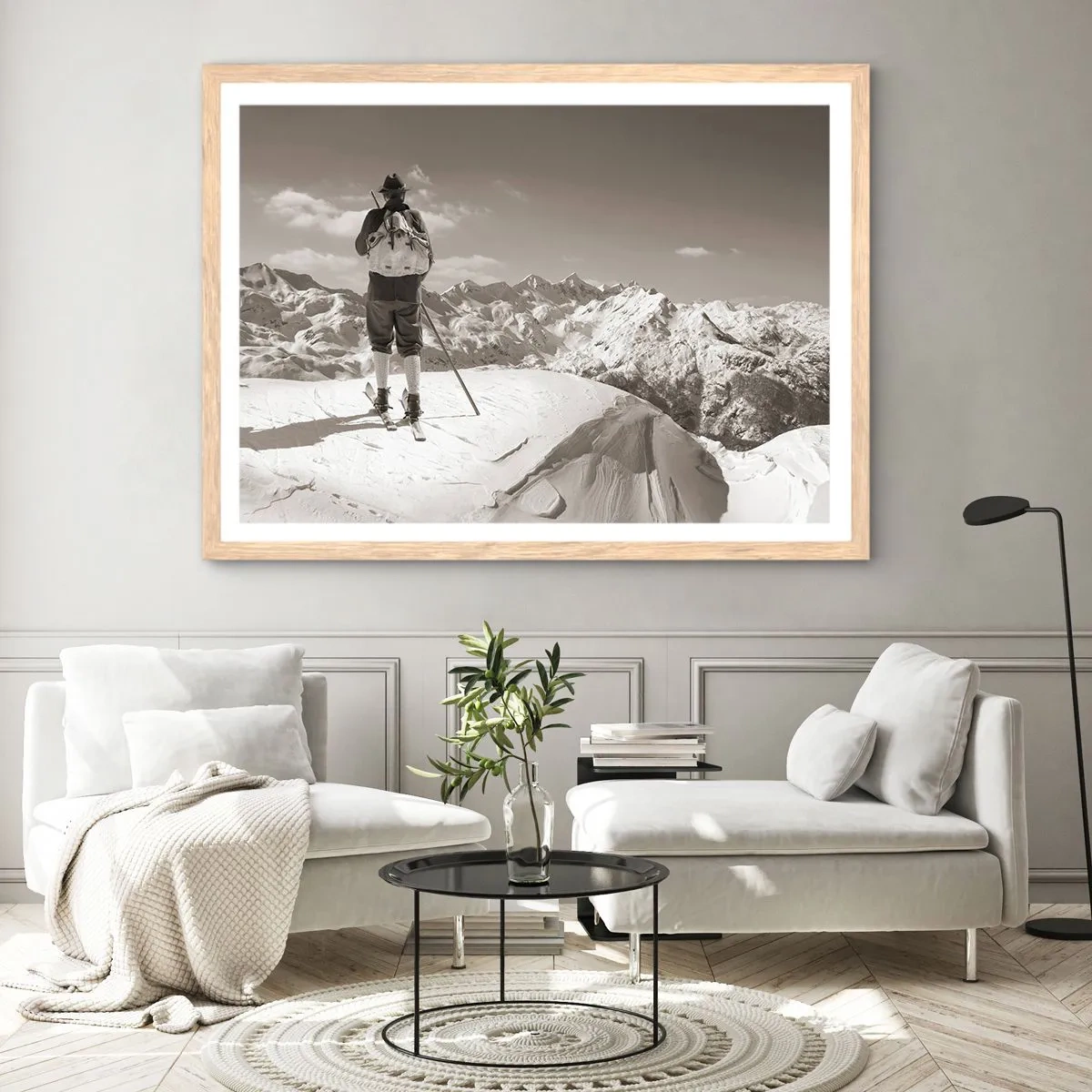 Een poster in een licht eiken lijst - En de bergen blijven onveranderd - 91x61 cm