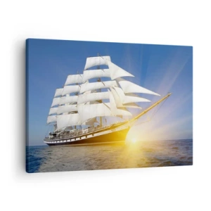 Schilderen op canvas - Een zeilschip op zee in het licht van de ondergaande zon - 70x50cm - Hun tijd gaat nooit voorbij - Moderne wanddecoratie voor woonkamer en slaapkamer ARTTOR