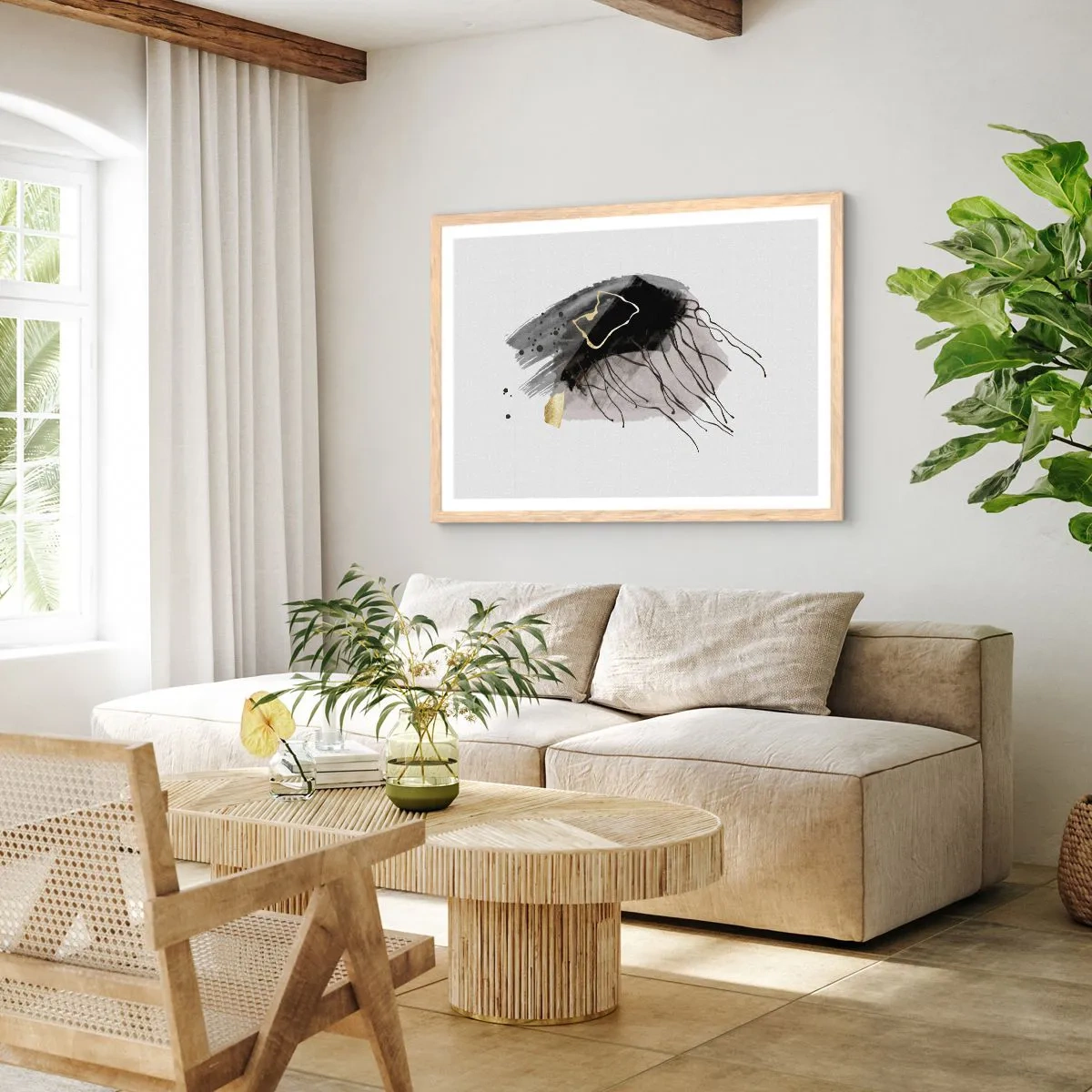 Een poster in een licht eiken lijst - In zwart en goud - 70x50 cm