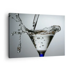 Schilderen op canvas - Martiniglas met dynamische waterspatten op een lichte achtergrond. - 70x50cm - Op de rand van de beker - Moderne wanddecoratie voor woonkamer en slaapkamer ARTTOR