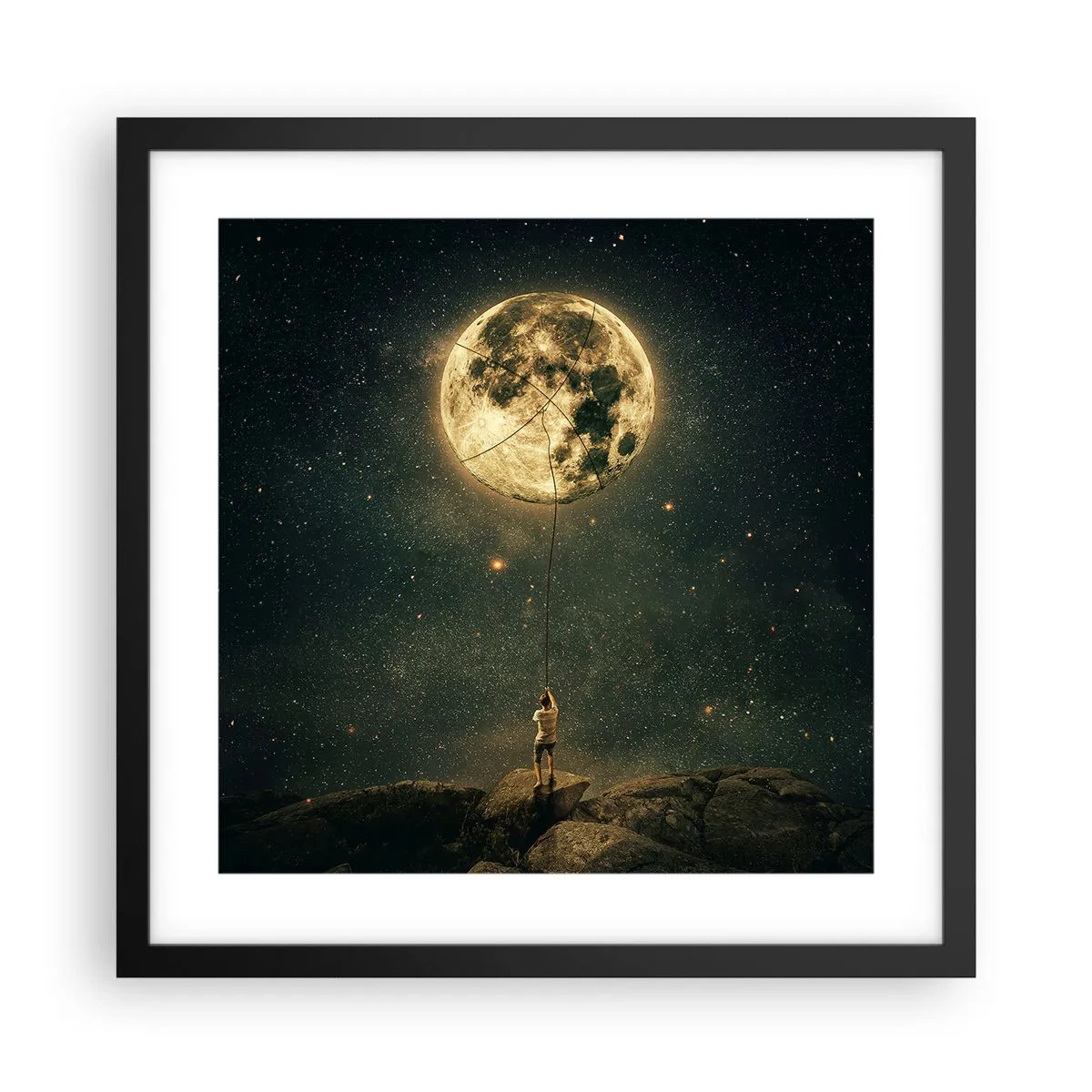 Poster in een zwarte lijst - Iemand die de maan heeft gestolen - 40x40 cm