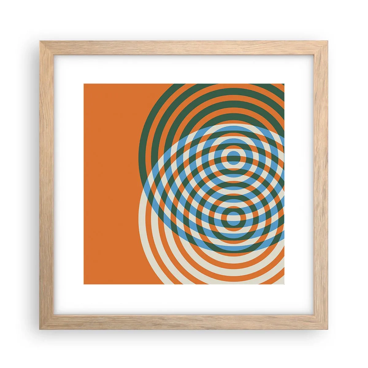 Een poster in een licht eiken lijst - Abstracte circulaire variatie - 30x30 cm