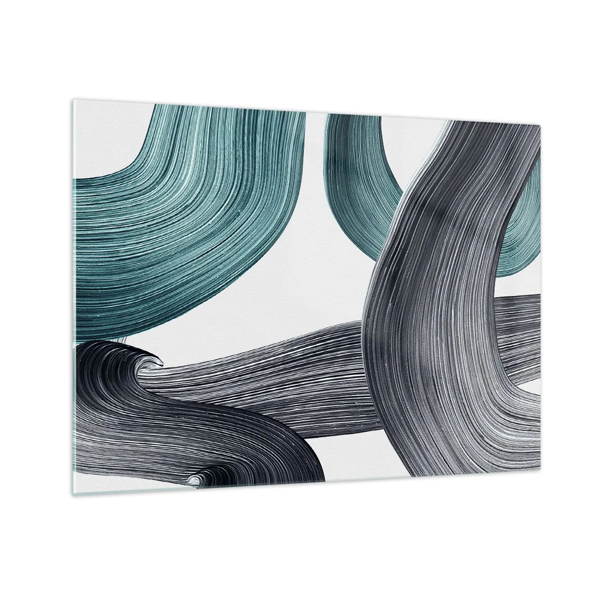 Schilderen op glas - Dynamische strepen in tinten smaragd en zwart op een witte achtergrond - 70x50cm - Smaragdgroene en zwarte paden - Moderne wanddecoratie voor woonkamer en slaapkamer ARTTOR