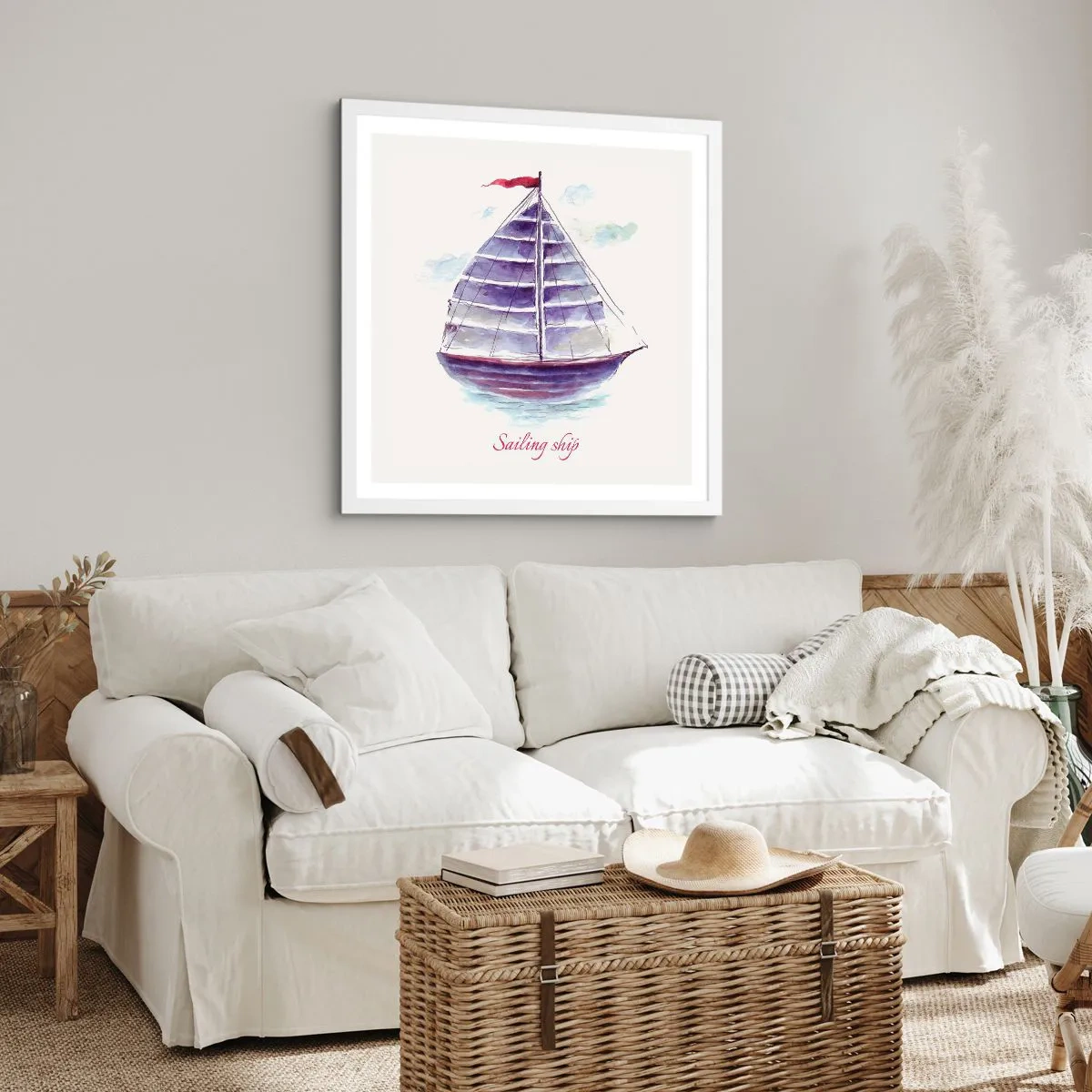 Poster in een witte lijst - Volle zeilen en rustig water - 30x30 cm