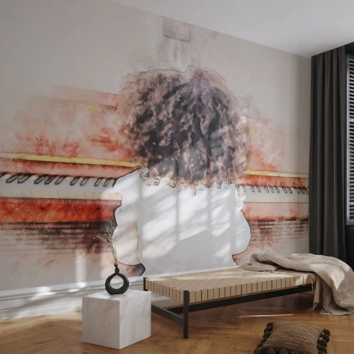 Fotobehang op maat Premium Sand - In de nieuwe wereld - Piano, Muziek, Musicus