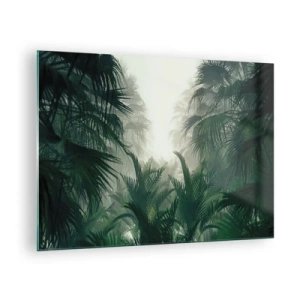 Schilderen op glas - Tropische jungle gehuld in mist - 70x50cm - Tropisch mysterie - Moderne wanddecoratie voor woonkamer en slaapkamer ARTTOR