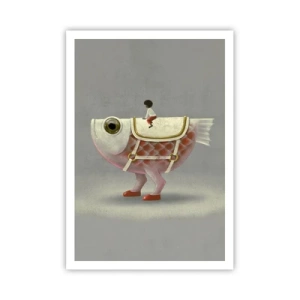 Poster - Ruiter op een surrealistische vis - 70x100 cm