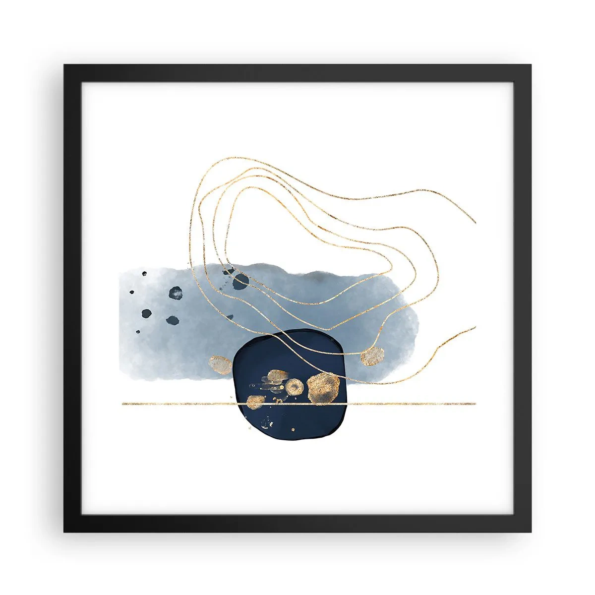 Poster in een zwarte lijst - Blauw en goud fantasie - 40x40 cm
