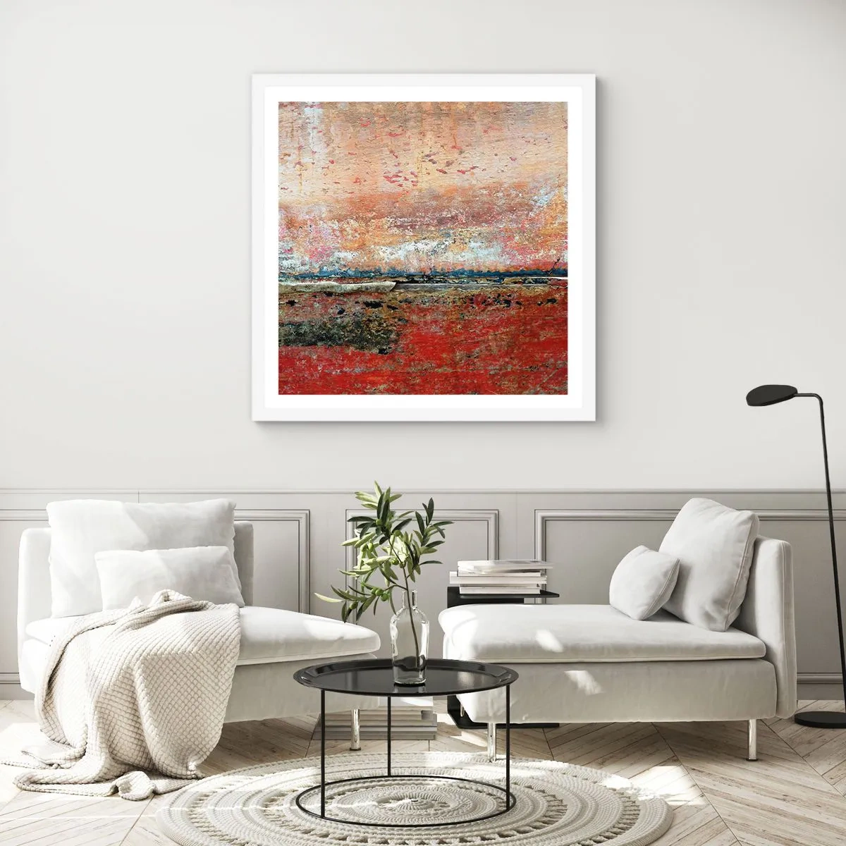 Poster in een witte lijst - Wellicht is het de zee - 60x60 cm